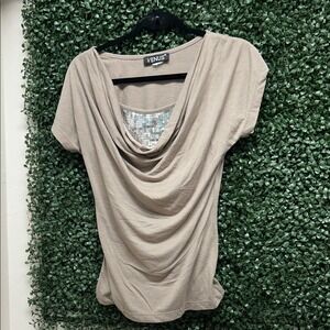 VENUS Women's Beige Draped Short Sleeve Top small